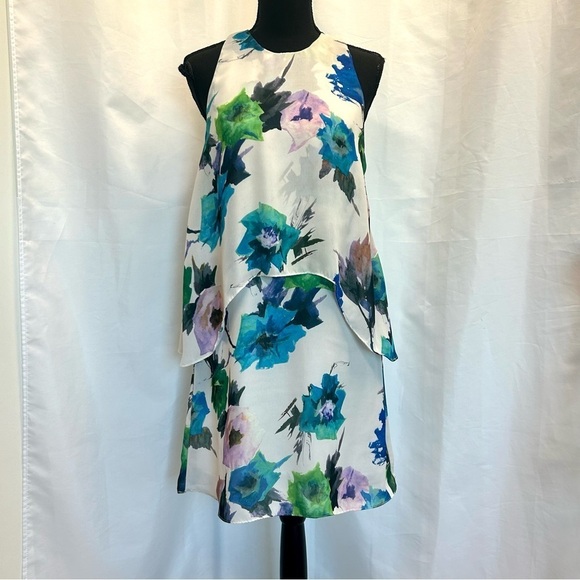 Zara White Double Layered tiered ruffle frill Floral flower Print dress Sz M - Picture 4 of 10